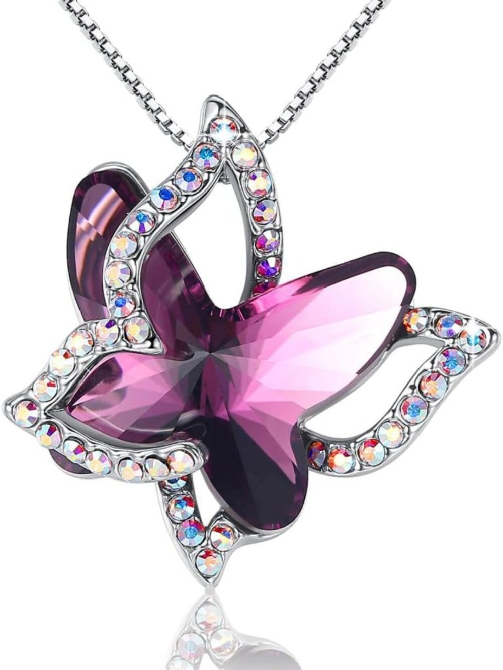 Elegant Butterfly Birthstone Crystal Necklace for Women - Silver Tone Pendant